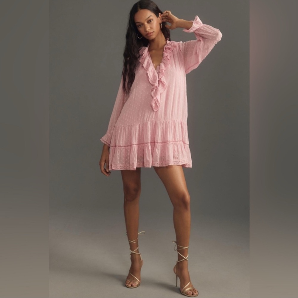 Anthropologie Elegant Pink Ruffle Dress